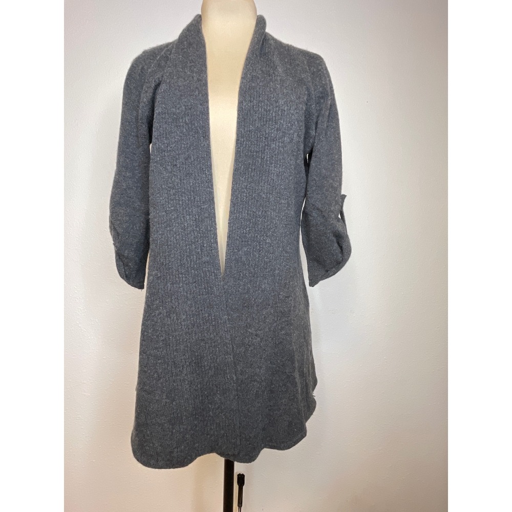 Claudia Nichole Women Cardigan Cashmere Open Front Ribbed Tab Sleeve S Gray Lux